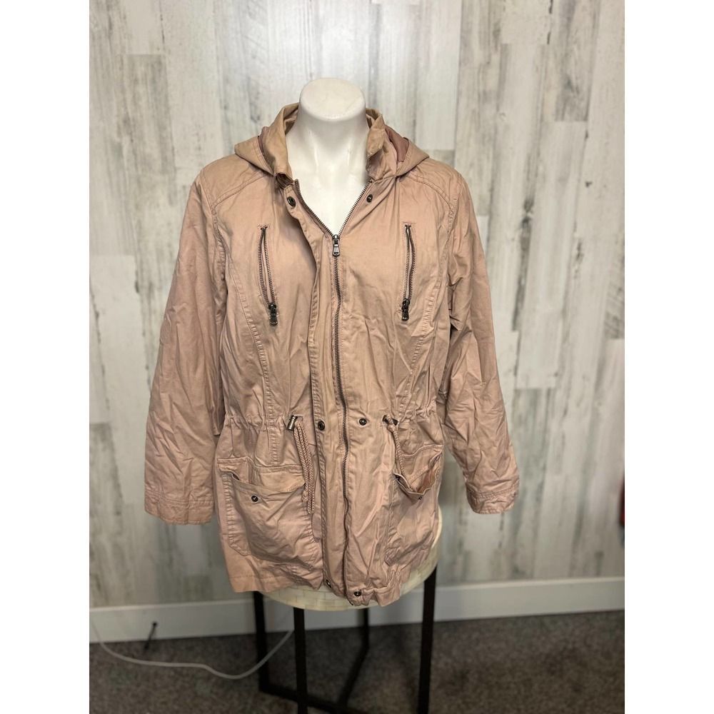 New Look Hooded Utility Anorak Jacket Womens 1X Dusty Pink Drawstring Parka